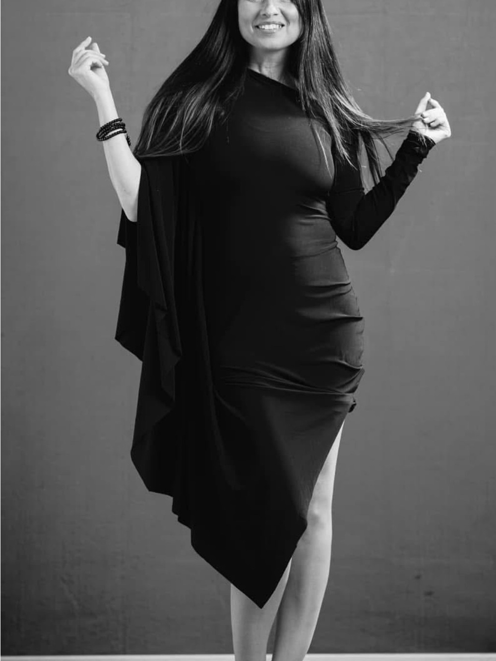 Asymmetrical Black One‑Sleeve Dress for Women